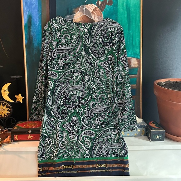 Michael Kors Green and Black Paisley Long Sleeve Dress Size Small - Picture 15 of 16